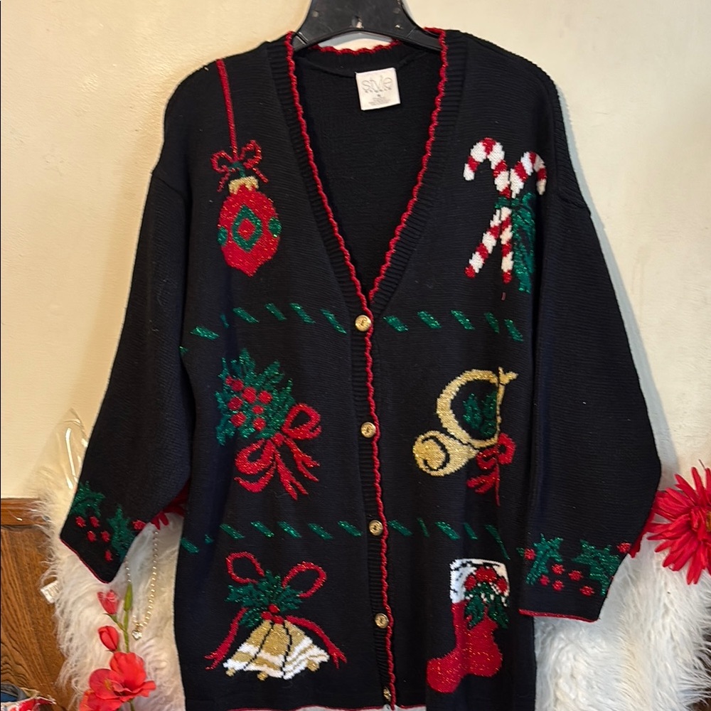 Festive Black Holiday Sweater